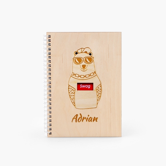 Caiet de notițe din lemn Ursuleț de pluș cool, 15x21 cm