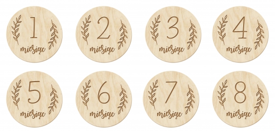 Plăcuță de identificare, Set de 12 luni - Cerc, 11 cm