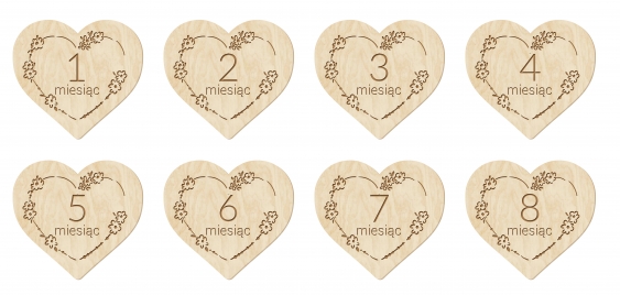 Plăcuță de identificare, Set de 12 luni - Inimă, 11 cm