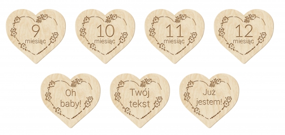 Plăcuță de identificare, Set de 12 luni - Inimă, 11 cm