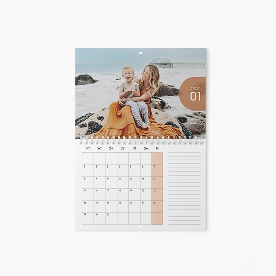 Calendar de perete orizontal, Proiectul tău de calendar cu o spirală în mijloc, 30x20-A4