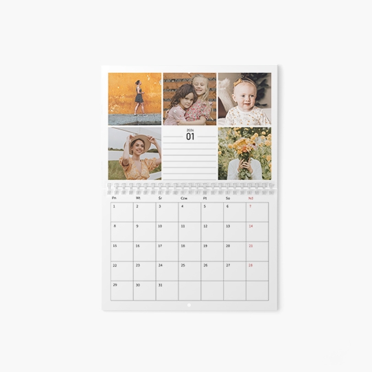 Calendar de perete orizontal, Proiectul tău de calendar cu o spirală în mijloc, 30x20-A4