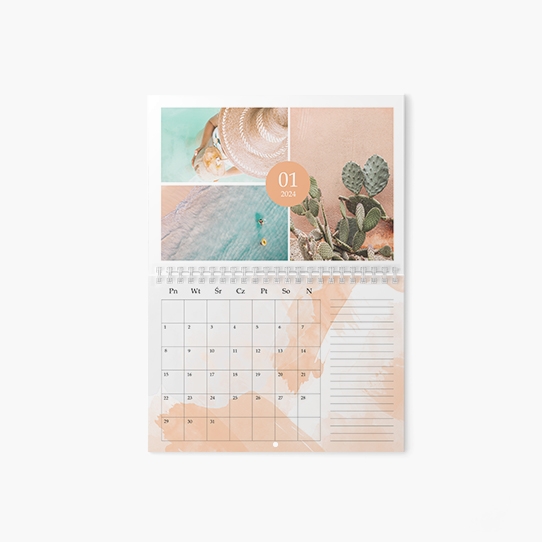 Calendar de perete orizontal, Proiectul tău de calendar cu o spirală în mijloc, 30x20-A4