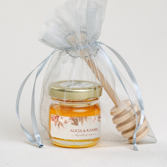 Miere, Colecția Boho - Miere multiflorală 40 ml cu o cupă într-o pungă de organza