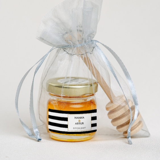 Miere, Colecția Elegant - Miere multiflorală 40 ml cu o cupă într-o pungă de organza