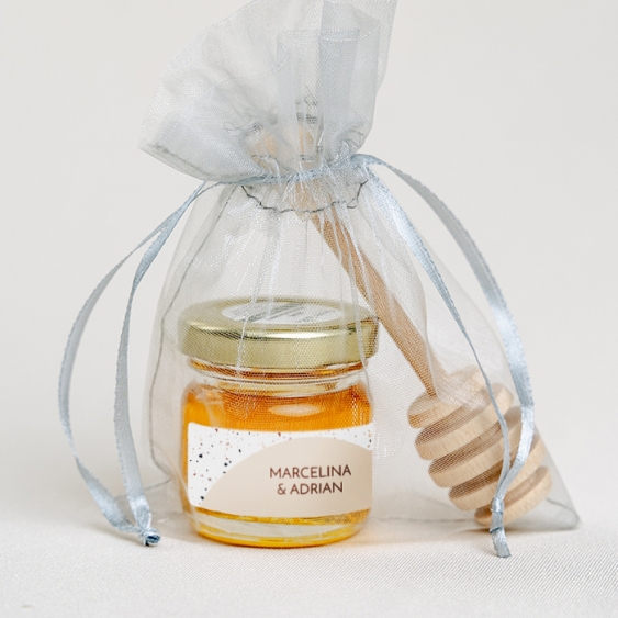 Miere, Colecția Modernă - Miere multiflorală 40 ml cu o cupă într-o pungă de organza