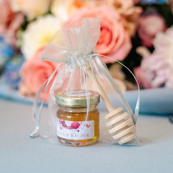Miere, Colecția Glamour - Miere multiflorală 40 ml cu o cupă într-o pungă de organza