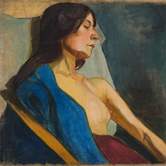 Poster, W. Ślewiński „Semind-nud al unei femei într-un șal albastru”, 50x50