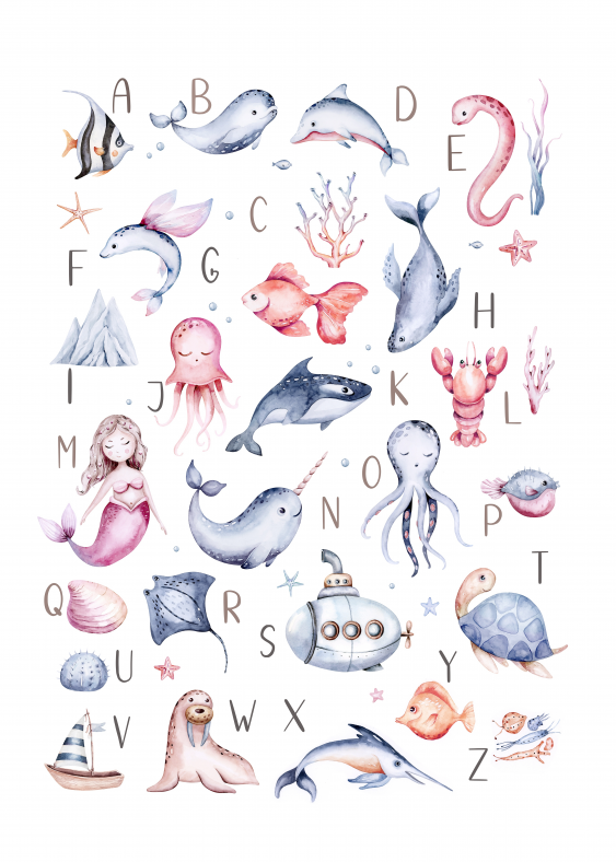 Poster, Alfabet: Fata Oceanului, 21x30