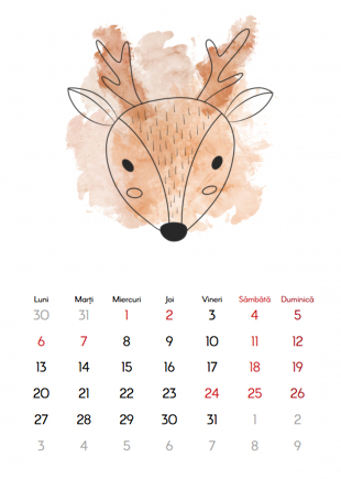 Calendar de perete, Pentru copii - cu animăluțe, 20x30-A4 cm