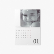 Calendar de perete orizontal, Calendar minimalist cu spirala in mijloc , 30x20-A4