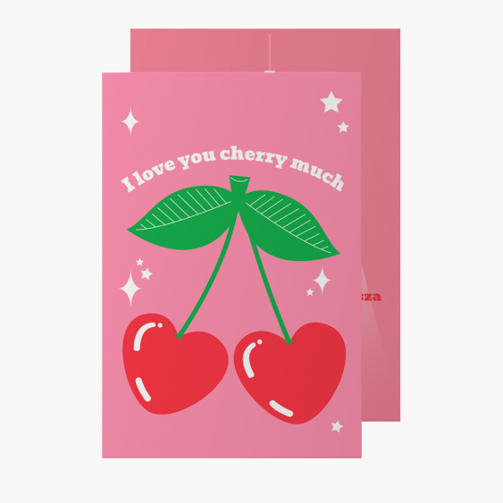 Felicitare personalizată Colecția Te iubesc mult, cireșe, 10x15 cm