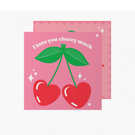 Felicitare personalizată Colecția Te iubesc mult, cireșe, 14x14 cm