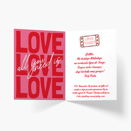 Felicitare personalizată Valentin roz, 20x30 cm