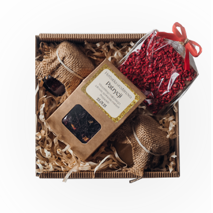Set cadou Ziua de naștere - mini cutie cu ceai, ciocolată, gem și miere