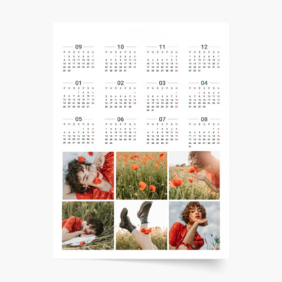 Calendar de perete, Calendar Insta-colaj cu o singură față, 30x40