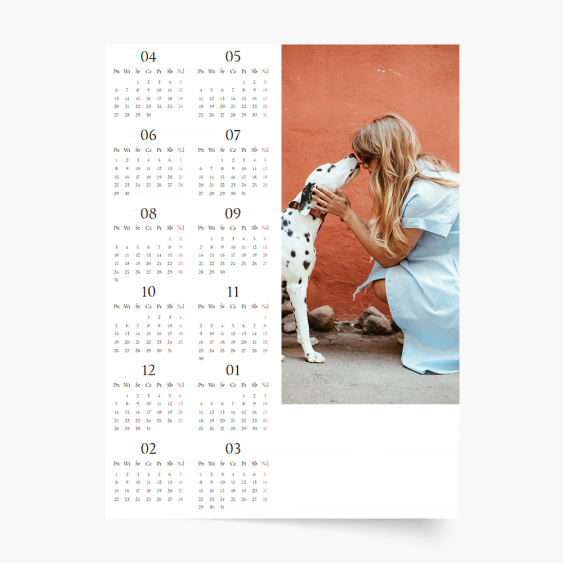 Calendar de perete, Calendar minimalist cu o singură față, 30x40