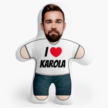Pernă 3D personalizată, catifea, Mini eu, o iubesc, 46x33 cm
