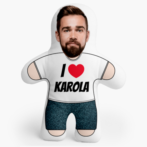 Pernă 3D personalizată, catifea, Mini eu, o iubesc, 46x33 cm