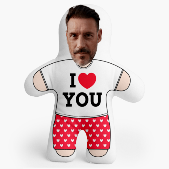 Pernă 3D personalizată, catifea, Mini eu, te iubesc, 46x33 cm