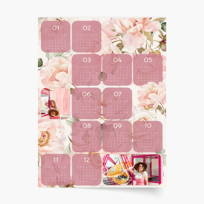 Calendar cu o singură față, Flori roz, 50x70 cm