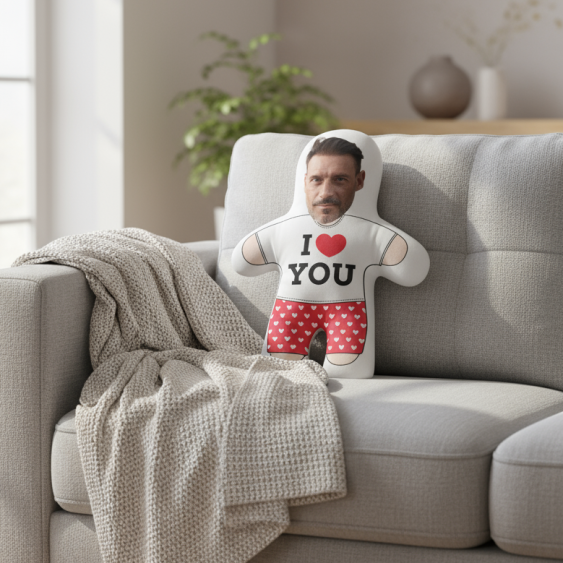 Pernă 3D personalizată, catifea, Mini eu, te iubesc, 46x33 cm