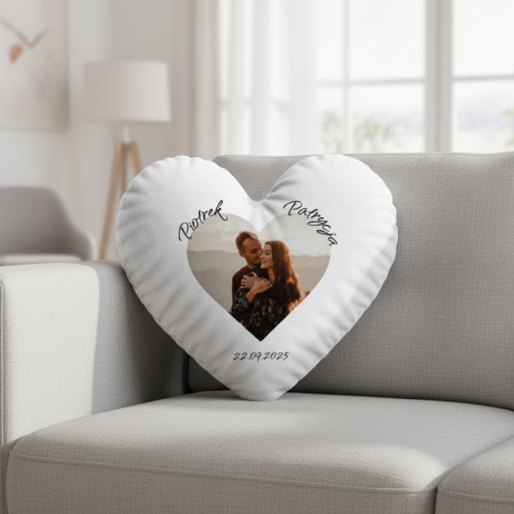 Pernă 3D personalizată, catifea, Inimă cu nume, 33x33 cm