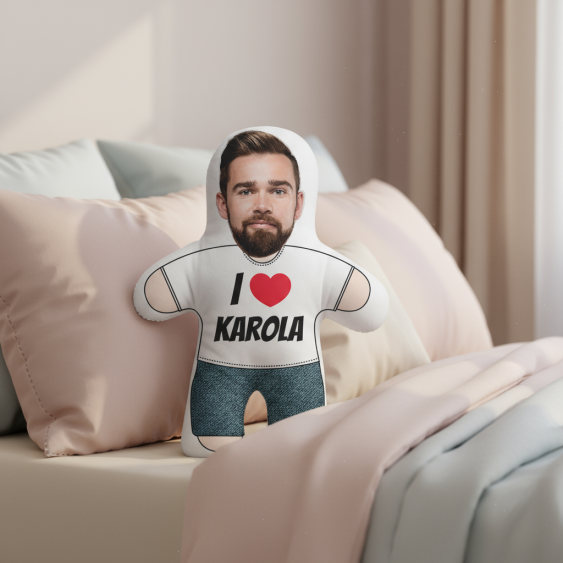 Pernă 3D personalizată, catifea, Mini eu, o iubesc, 46x33 cm