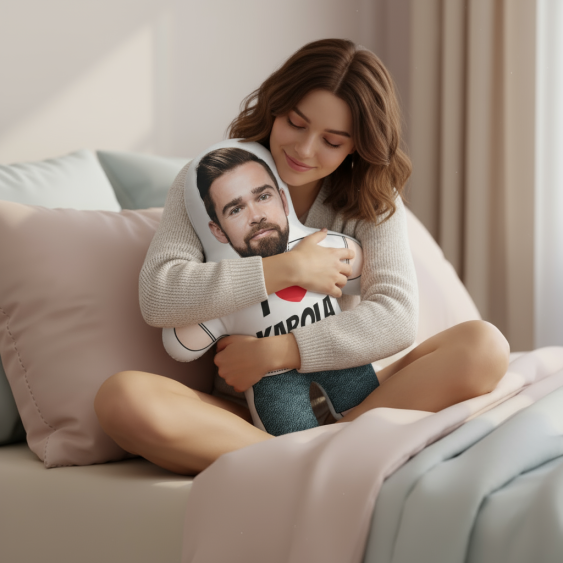Pernă 3D personalizată, catifea, Mini eu, o iubesc, 46x33 cm