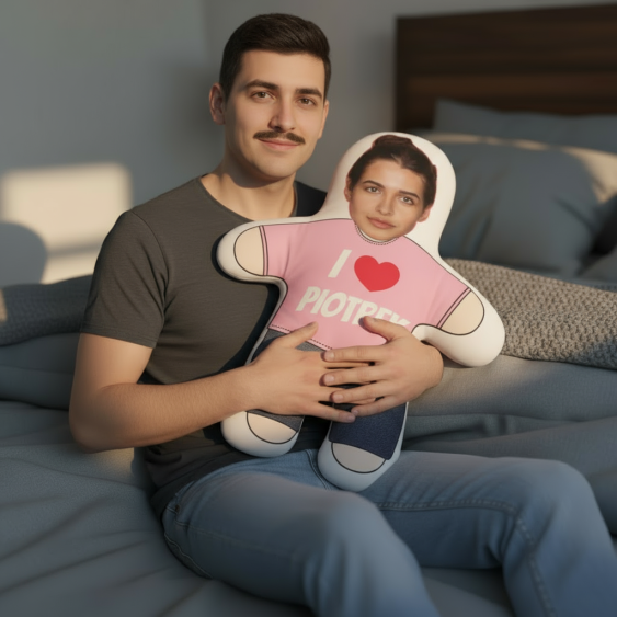 Pernă 3D personalizată, catifea, Mini eu, îl iubesc, 46x33 cm