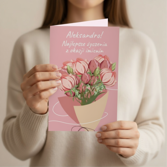 Felicitare personalizată Ziua onomastică roz, 20x30 cm