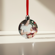 Bombka glob rotund pentru brad cu capac argintiu