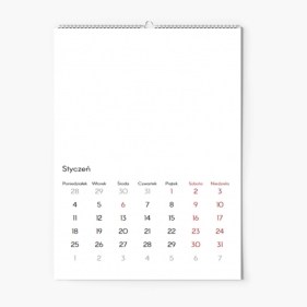Calendar de perete, Șablon gol, 20x30-A4 cm
