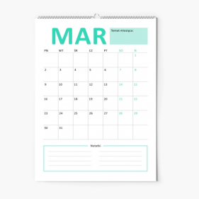 Calendar de perete, Alb cu note, 20x30-A4 cm