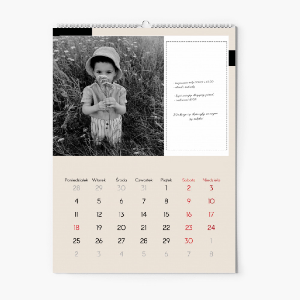 Calendar de perete, Calendar cu notițele tale, 20x30-A4 cm