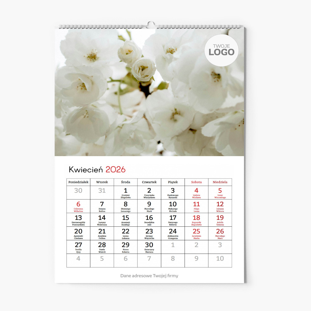 Calendar de perete, Floral cu logo, 30x40-A3 cm