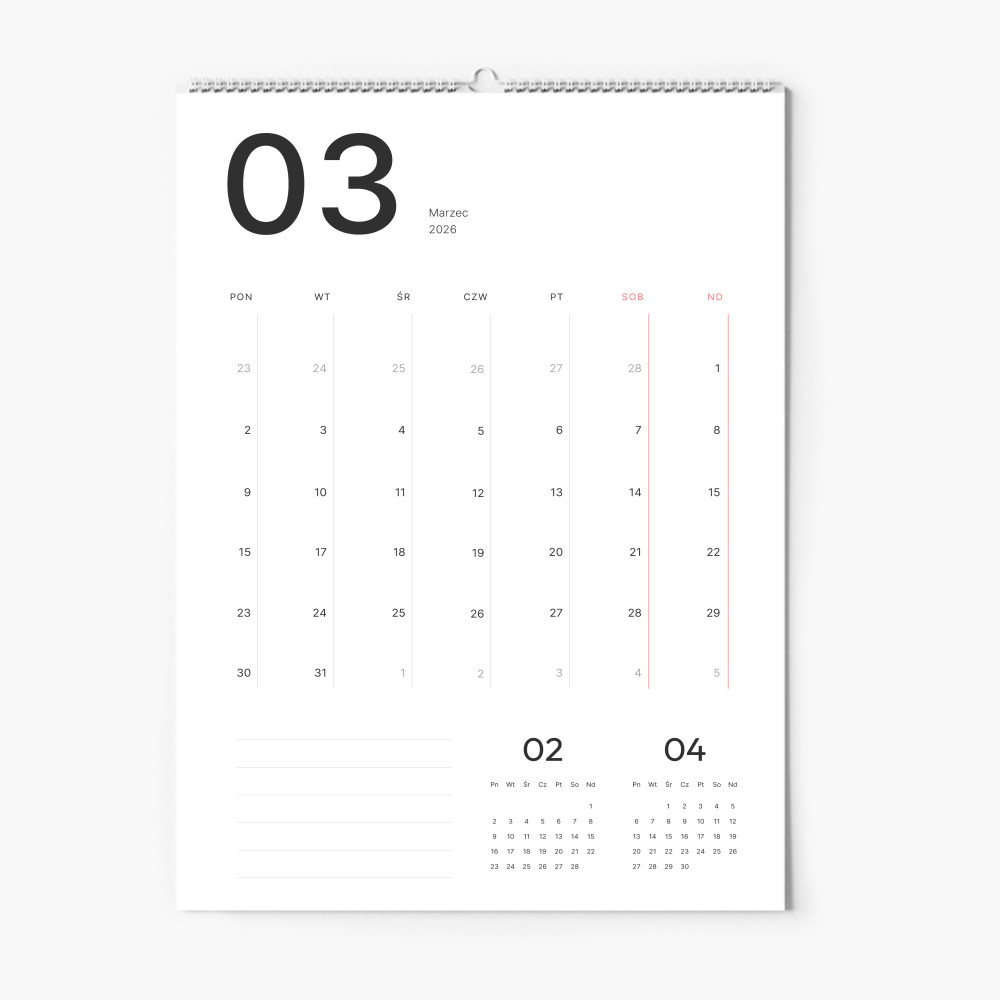 Calendar de perete, Minimalist cu logo, 20x30-A4 cm