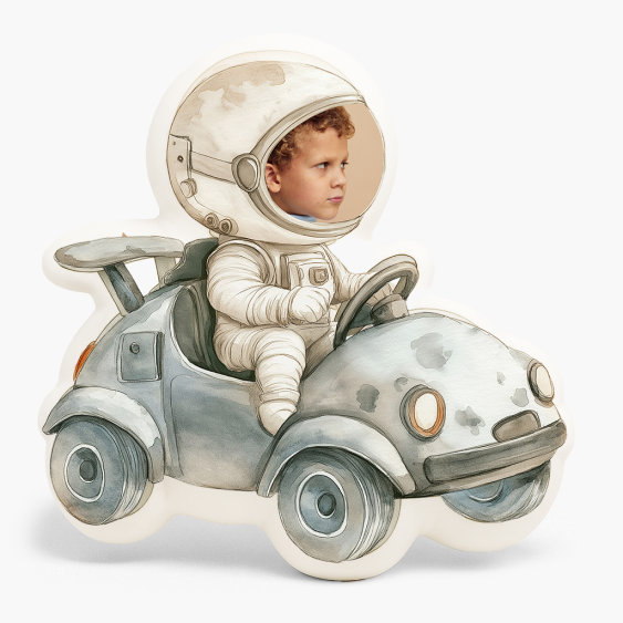 Pernă 3D personalizată, catifea, Astronautul într-o mașină, 30x30 cm