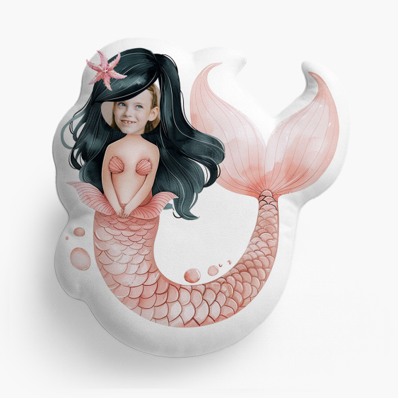 Pernă 3D personalizată, catifea, Sirenă cu scoici, 30x30 cm