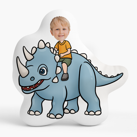 Pernă 3D personalizată, catifea, Dinozaur albastru, 30x30 cm
