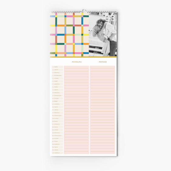 Planificator de calendar, Curcubeu pentru 2 persoane, 22x45 cm
