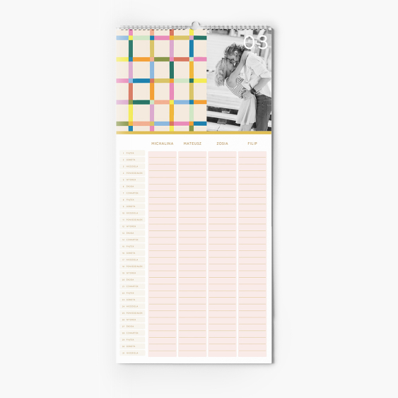 Planificator de calendar, Curcubeu pentru 4 persoane, 22x45 cm