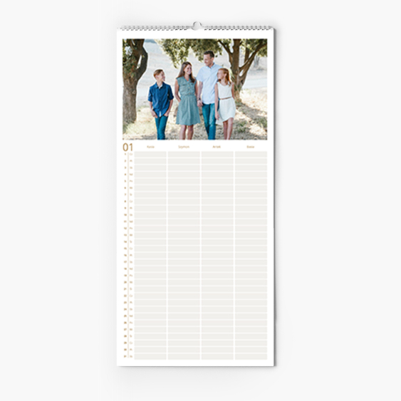 Planificator de calendar, Bej pentru 4 persoane, 22x45 cm