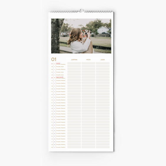 Planificator de calendar, Natural pentru 3 persoane, 22x45 cm