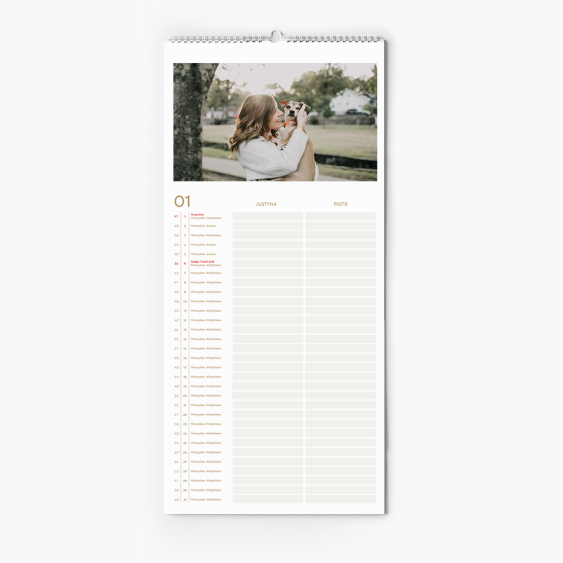 Planificator de calendar, Natural pentru 2 persoane, 22x45 cm