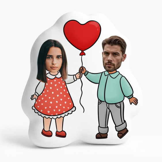 Pernă 3D personalizată, catifea, Cuplu cu un balon, 30x30 cm