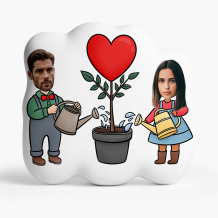 Pernă 3D personalizată, catifea, Un cuplu cu o plantă, 30x30 cm