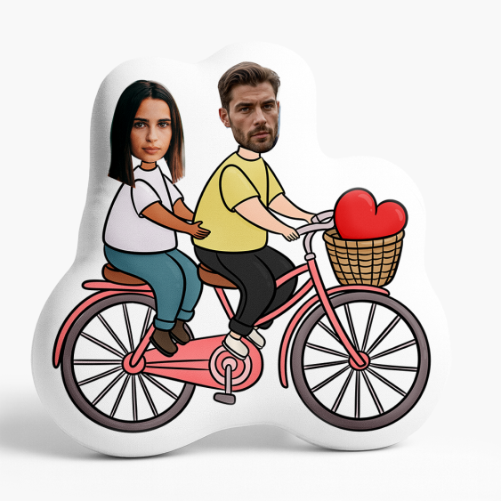 Pernă 3D personalizată, catifea, Cuplu pe bicicletă, 30x30 cm