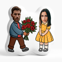 Pernă 3D personalizată, catifea, Un cuplu cu un buchet, 30x30 cm