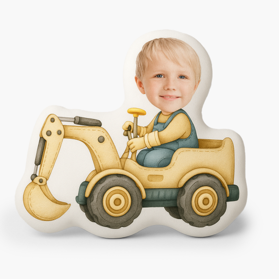 Pernă 3D personalizată, catifea, Excavator, 30x30 cm